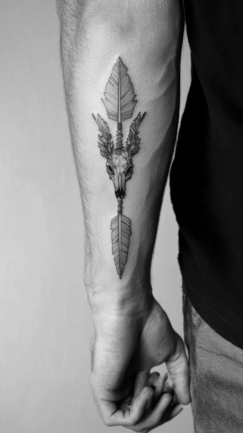 Bold Arrow and Skull Tattoo: A Statement of Strength and Nature's Beauty