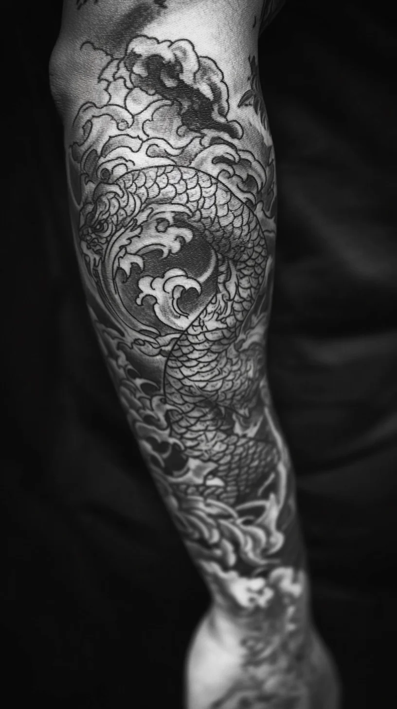 Bold Black and Grey Koi Fish Tattoo: A Symbol of Strength and Resilience