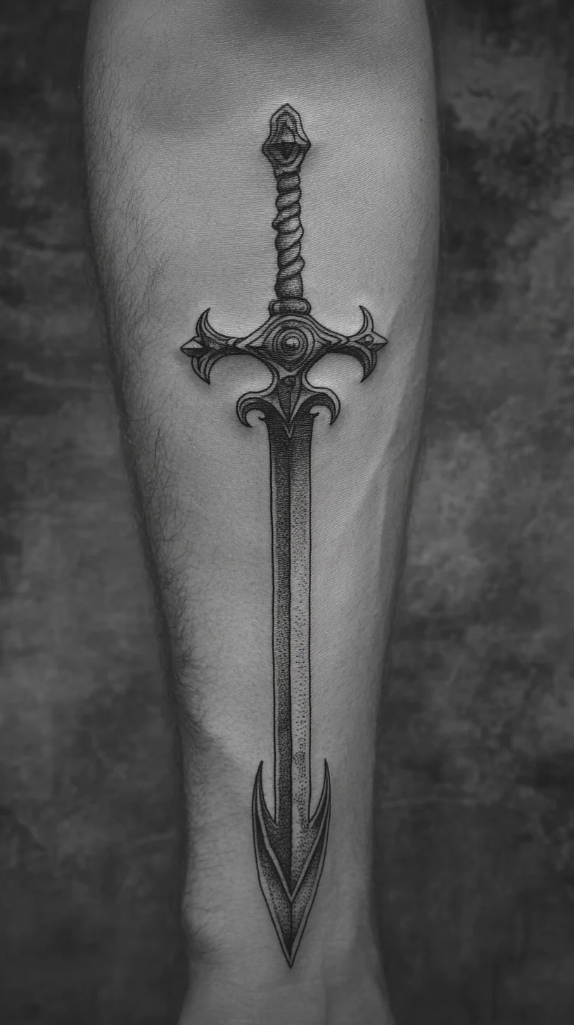 Bold Black Blade: A Striking Sword Tattoo for the Fearless