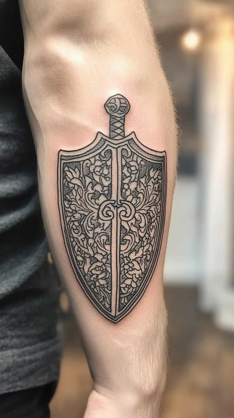 Bold Black Shield Tattoo: A Symbol of Strength and Intricacy