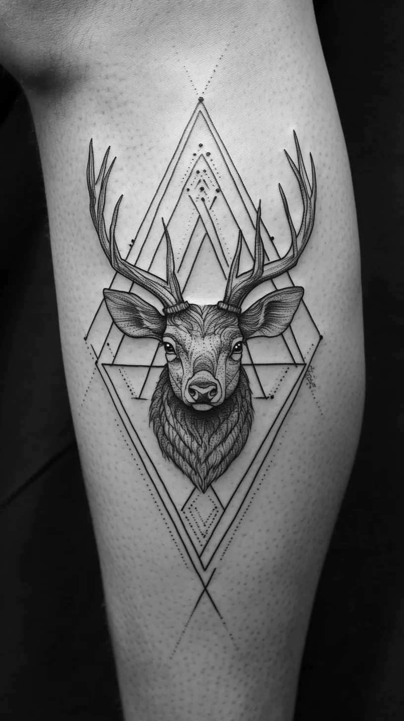 Bold Geometric Stag Tattoo: A Striking Blend of Nature and Design