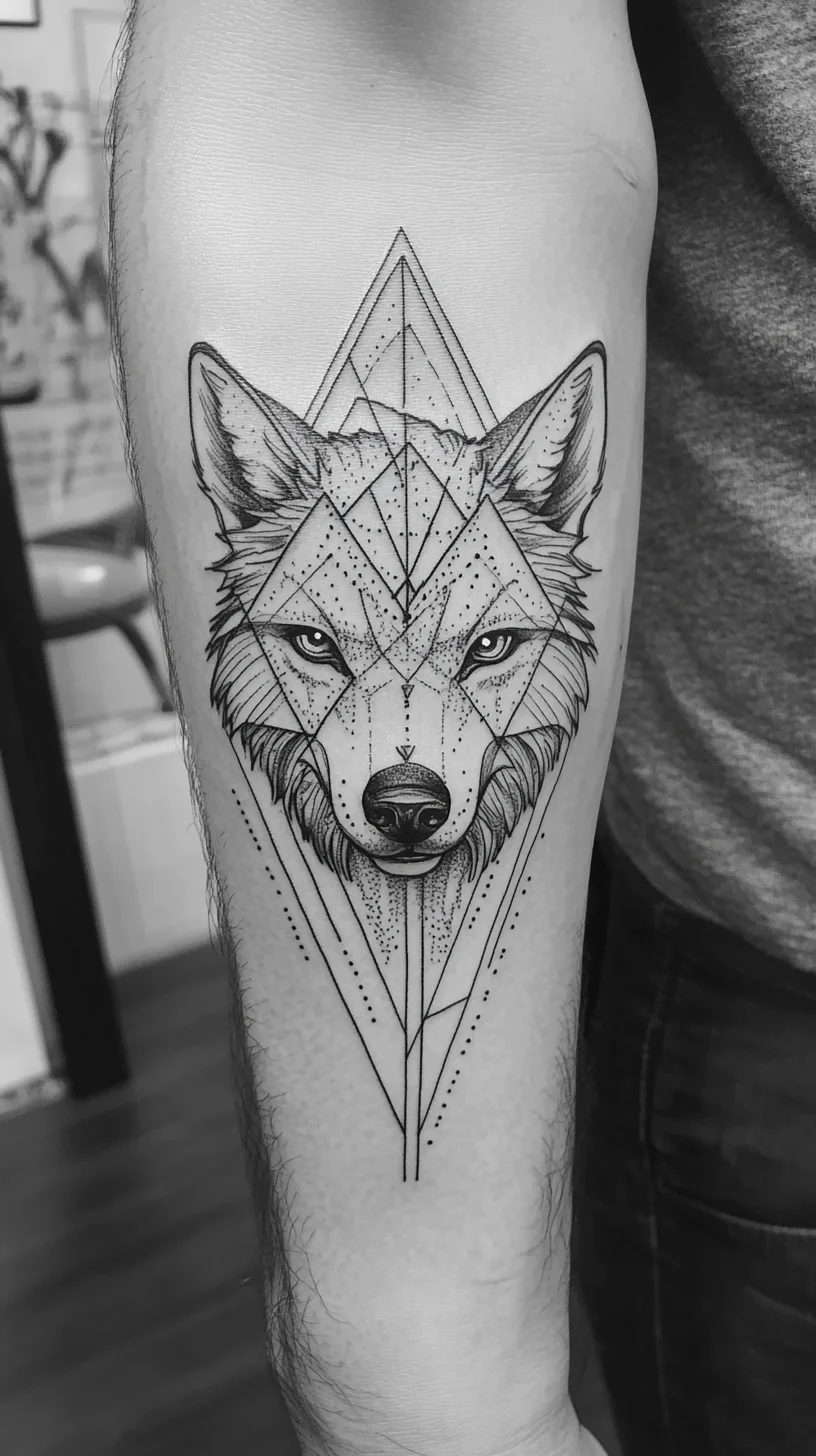 Bold Geometric Wolf Tattoo: A Striking Blend of Nature and Artistry