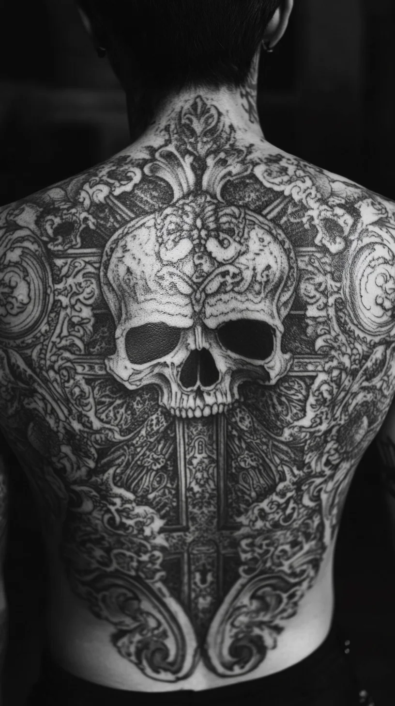 Bold Gothic Intricacy: A Mesmerizing Skull Tattoo Masterpiece