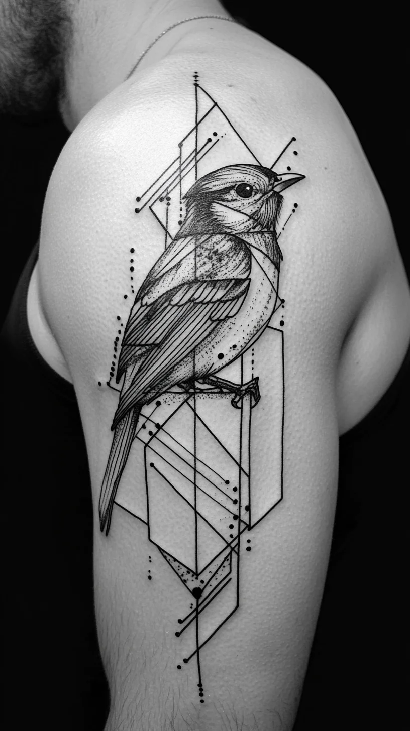 Captivating Geometric Bird Tattoo: Nature Meets Modern Art