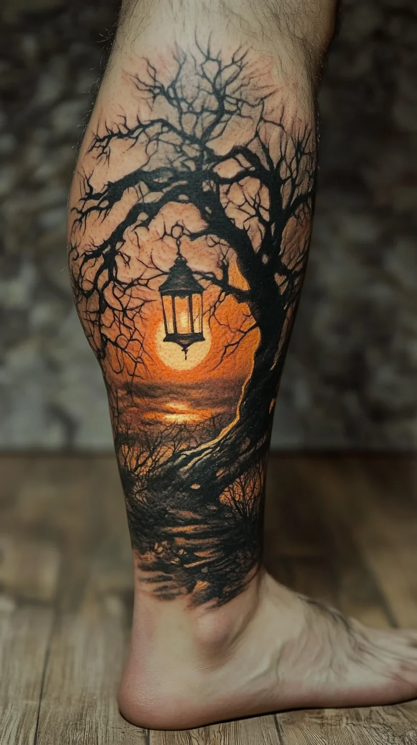 Captivating Sunset & Lantern Tattoo: A Journey into Nature and Light