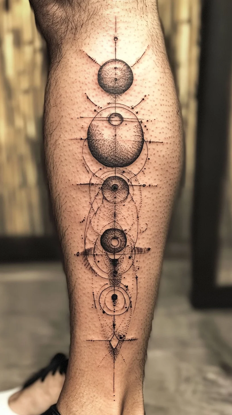 Celestial Geometry: Elevate Your Ink Game with This Stunning Leg Tattoo Design