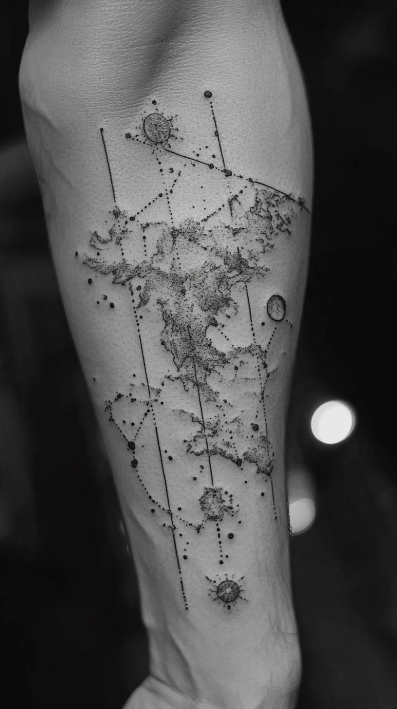 Discover the Allure of a Celestial World Map Tattoo Design