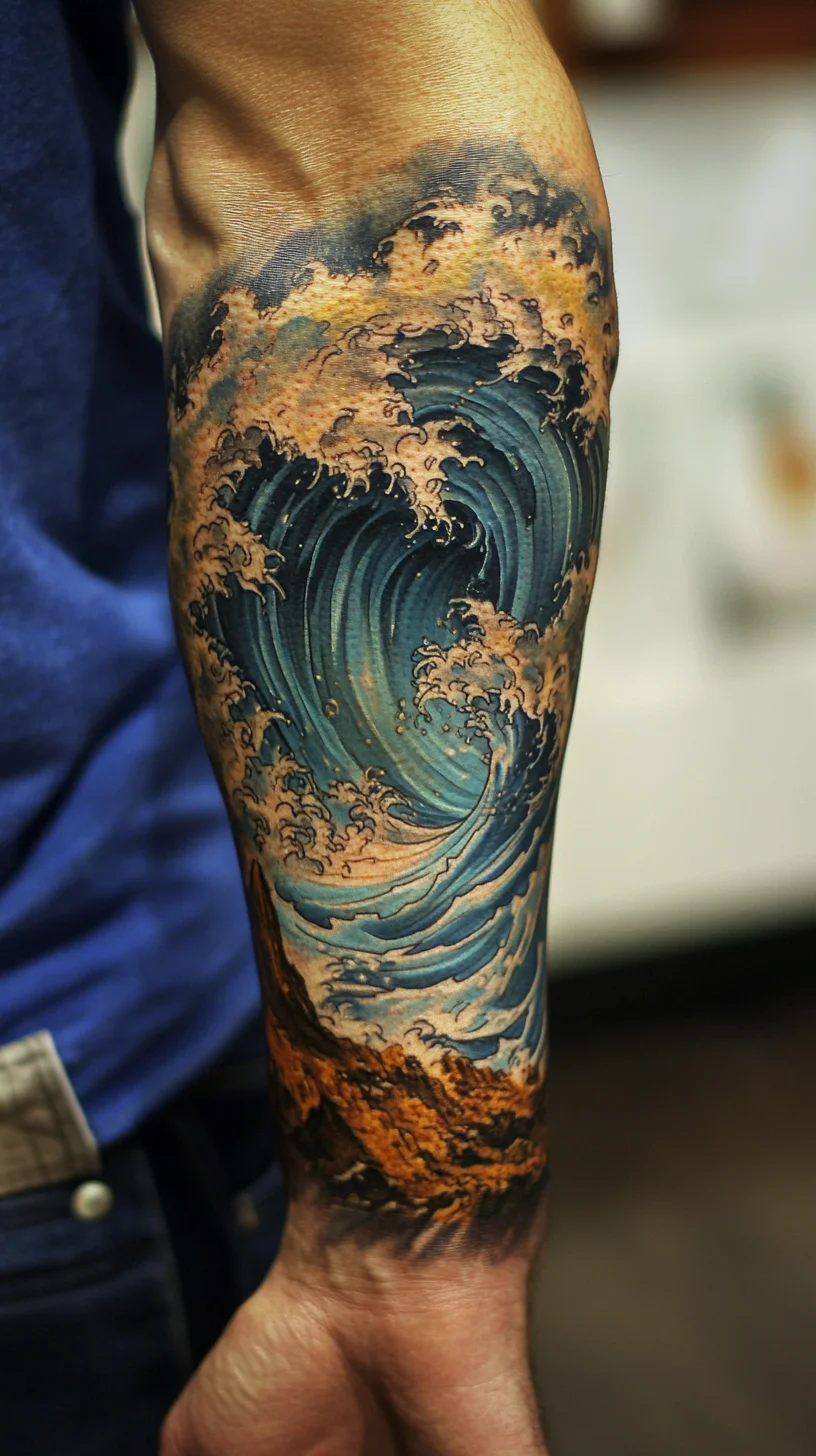 Dive into the Depths: An Artistic Wave Tattoo That Captures Nature's Power