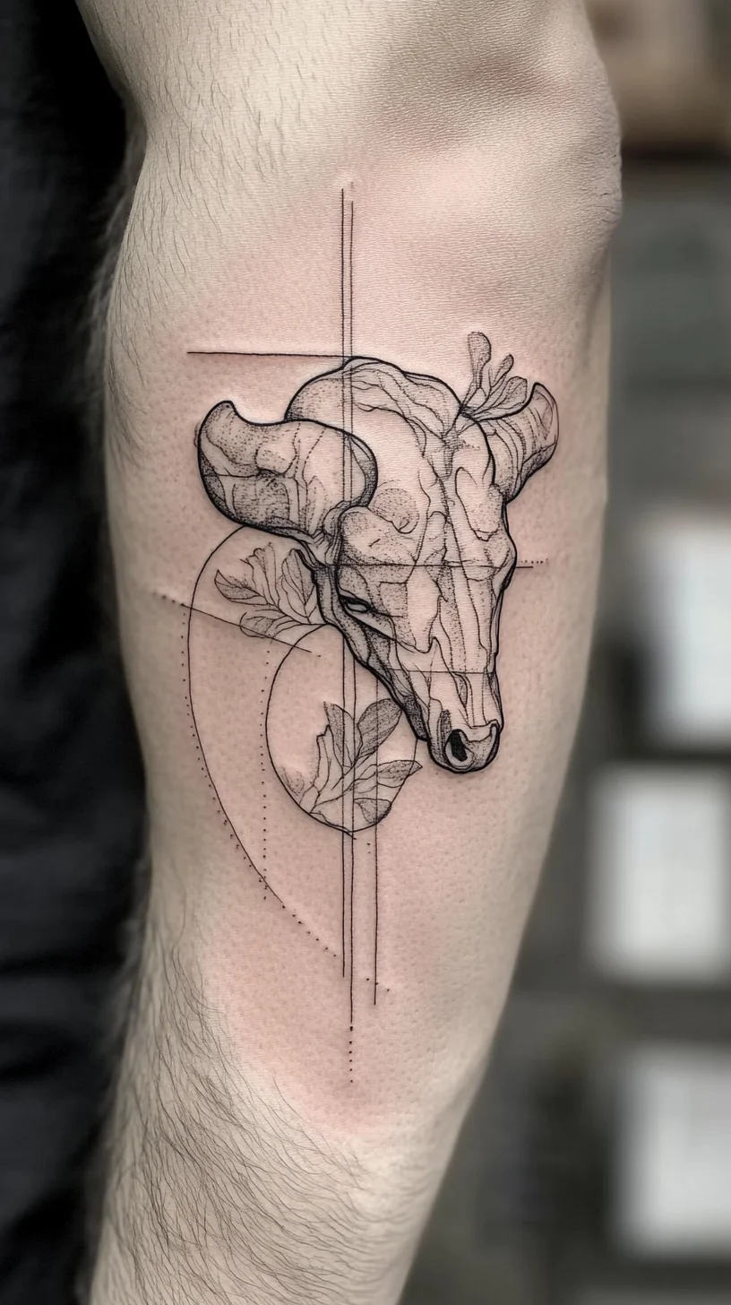 Edgy Elegance: Embrace the Bold with This Artistic Ram Skull Tattoo