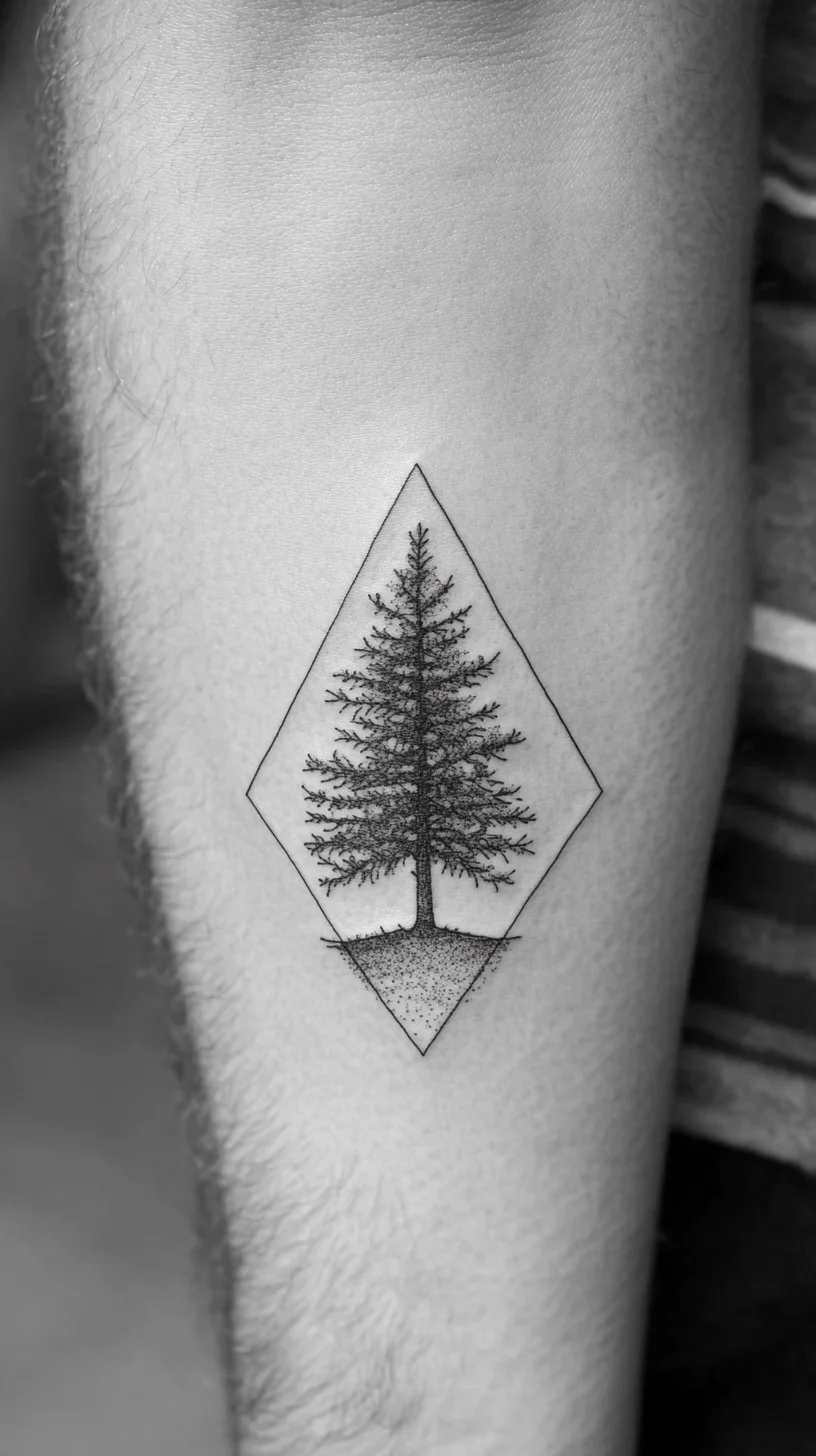 Elegant Tree Tattoo: Nature’s Beauty Encased in a Geometric Frame