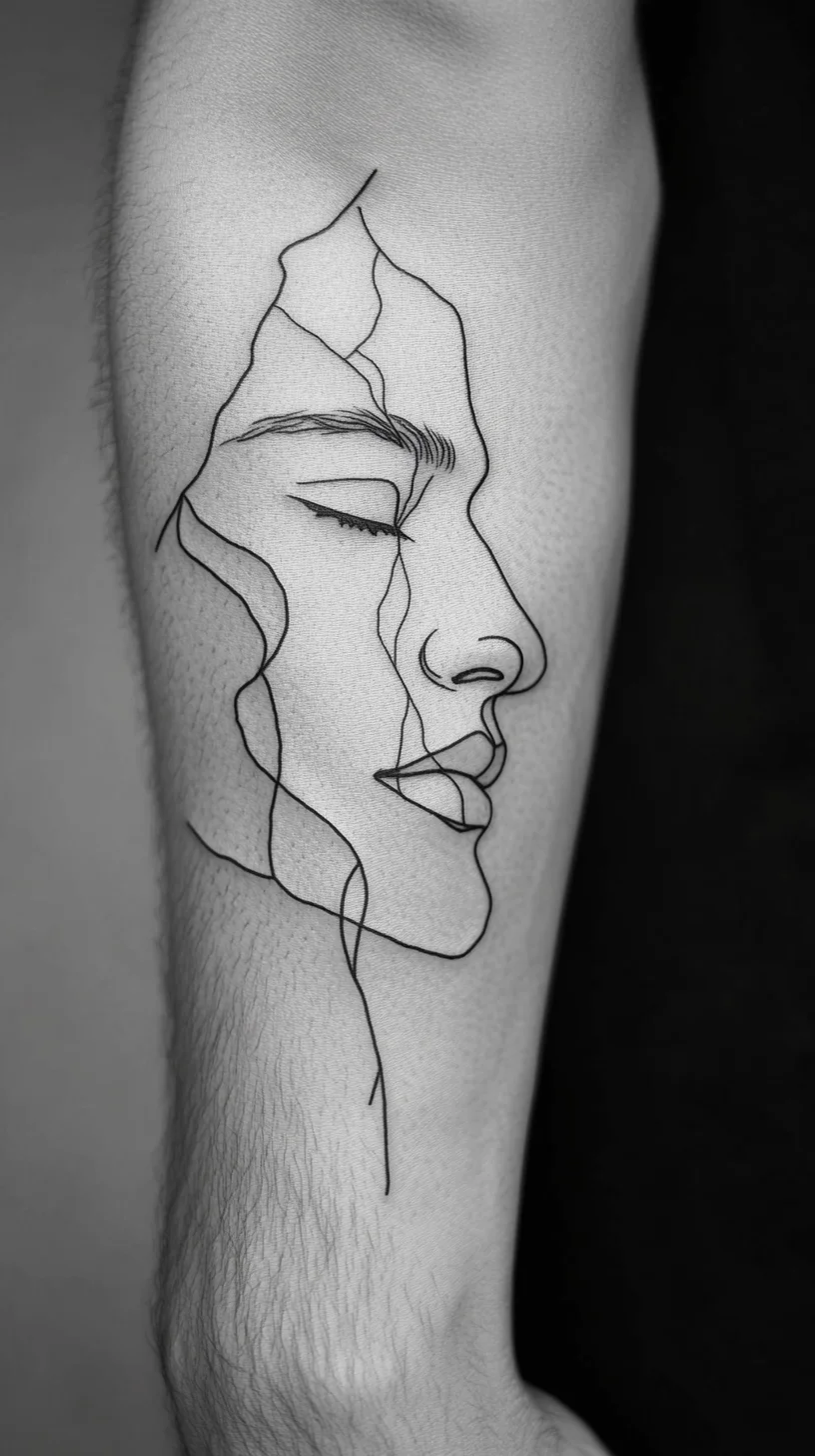 Embrace Minimalism with Stunning Line Work: The Chic Face Outline Tattoo