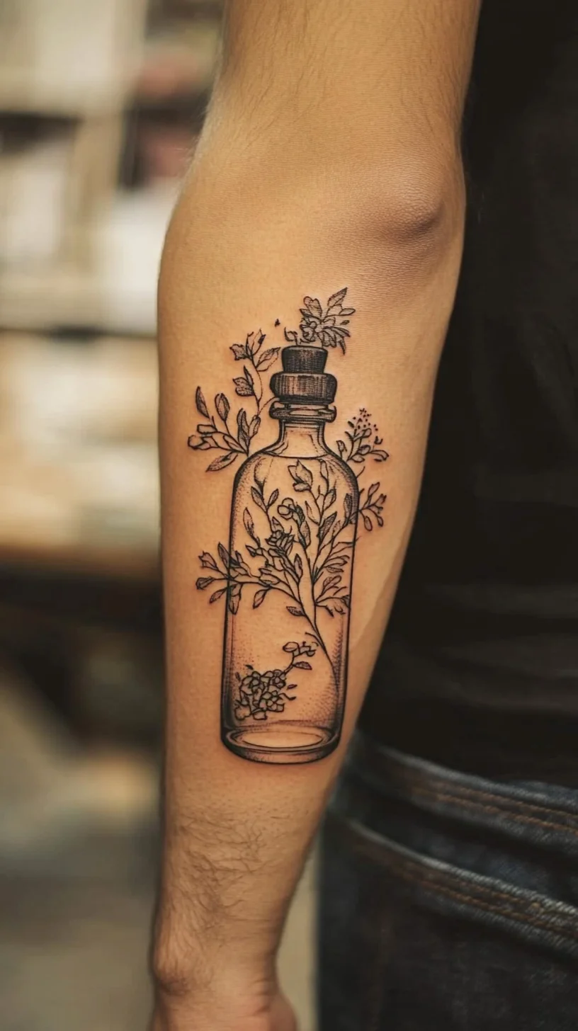 Embrace Nature: A Stunning Botanical Bottle Tattoo Design