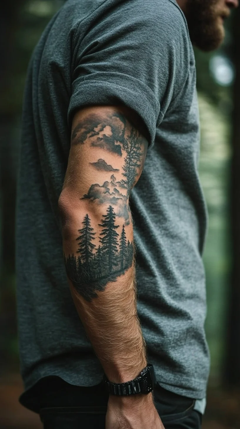 Embrace Nature: Stunning Forest Silhouette Tattoo for Adventurous Spirits