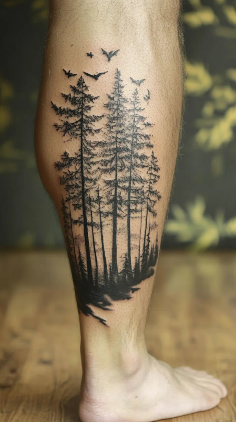 Embrace Nature: Stunning Forest-Inspired Leg Tattoo for Wilderness Lovers