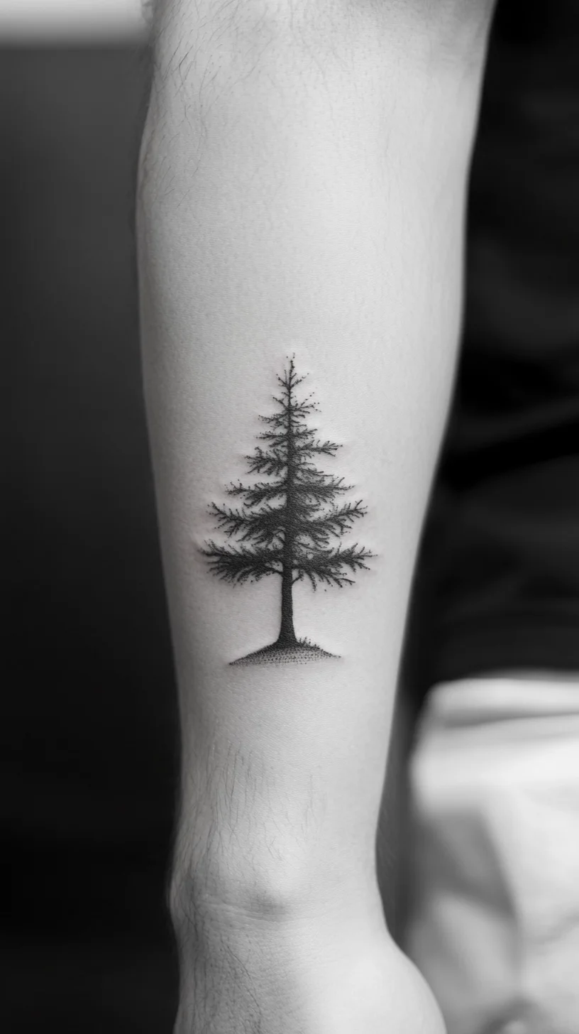 Embrace Nature: The Elegant Black and Gray Pine Tree Tattoo