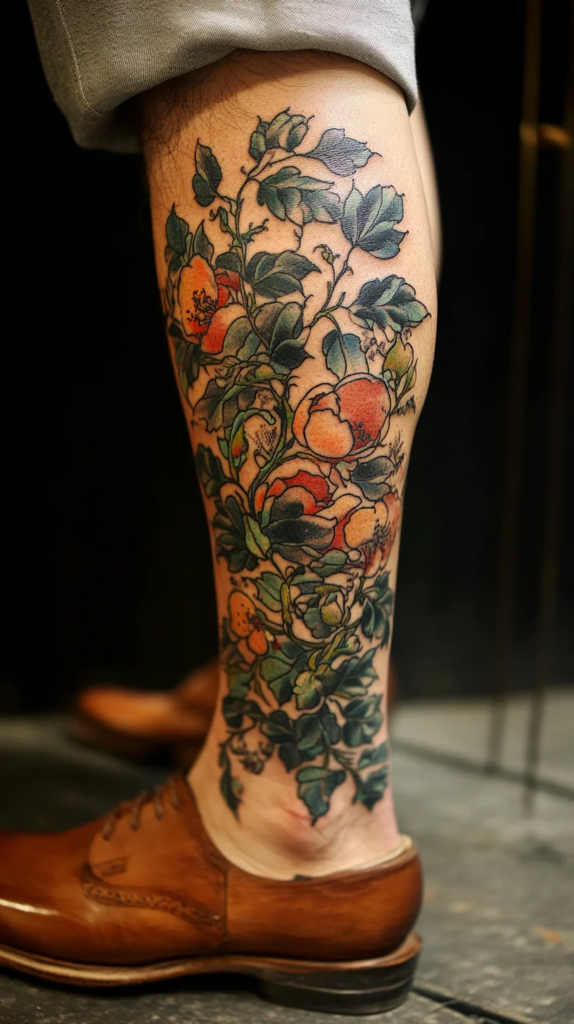 Embrace Nature: Vibrant Floral Leg Tattoo That Tells a Story