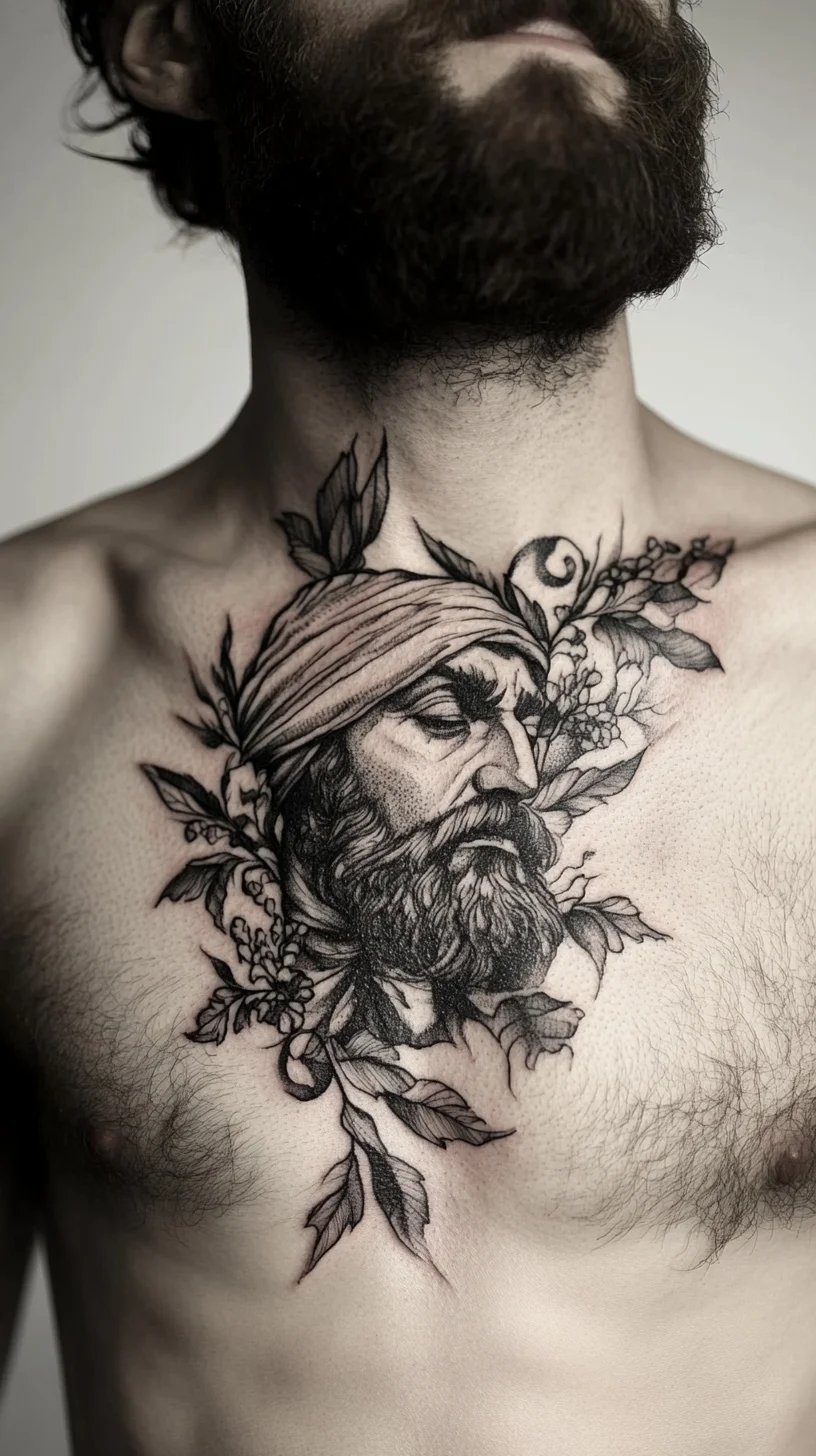 Embrace Nature with a Bold Warrior-Inspired Chest Tattoo