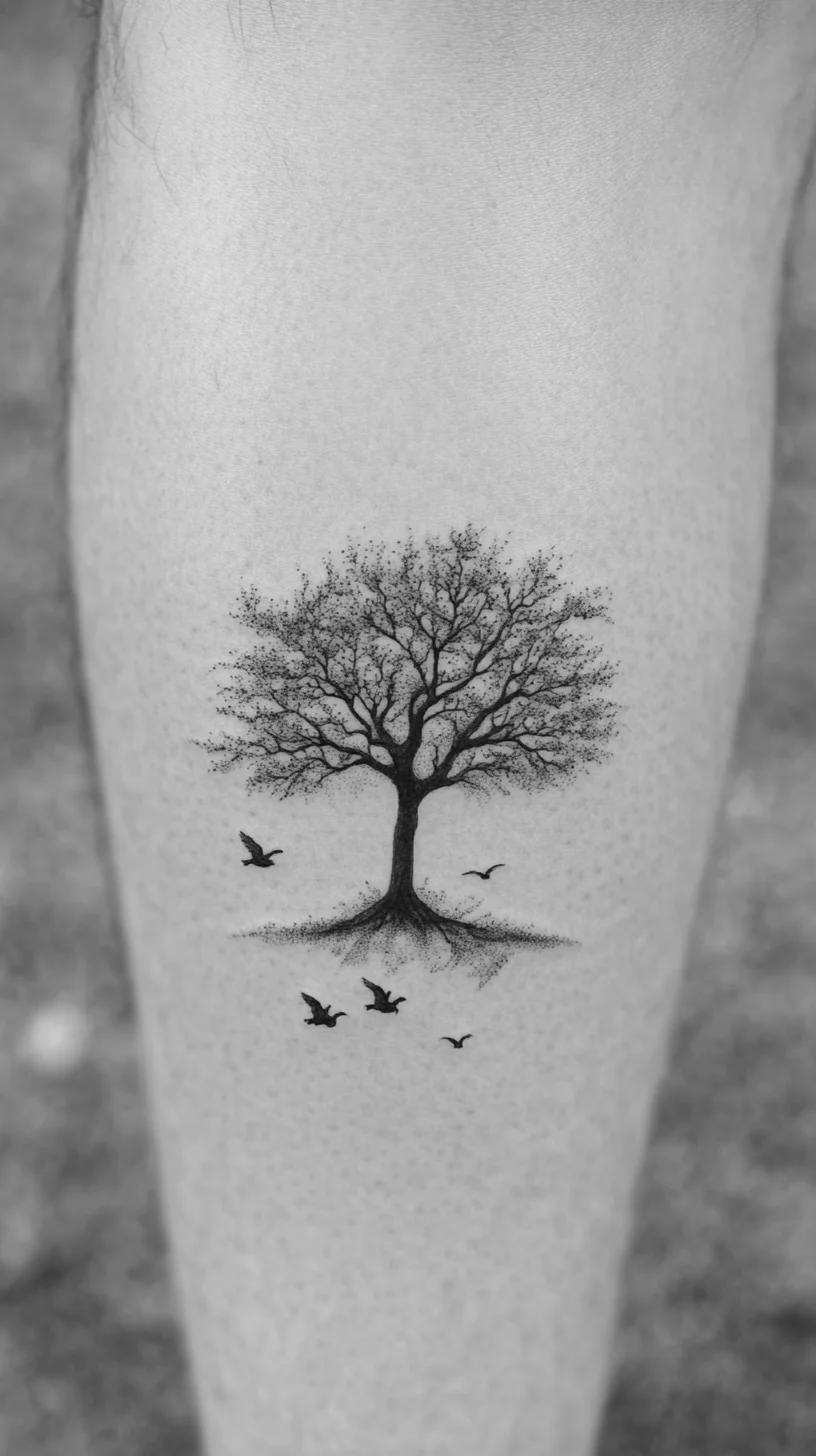 Embrace Nature's Beauty with a Stunning Tree and Birds Tattoo Design