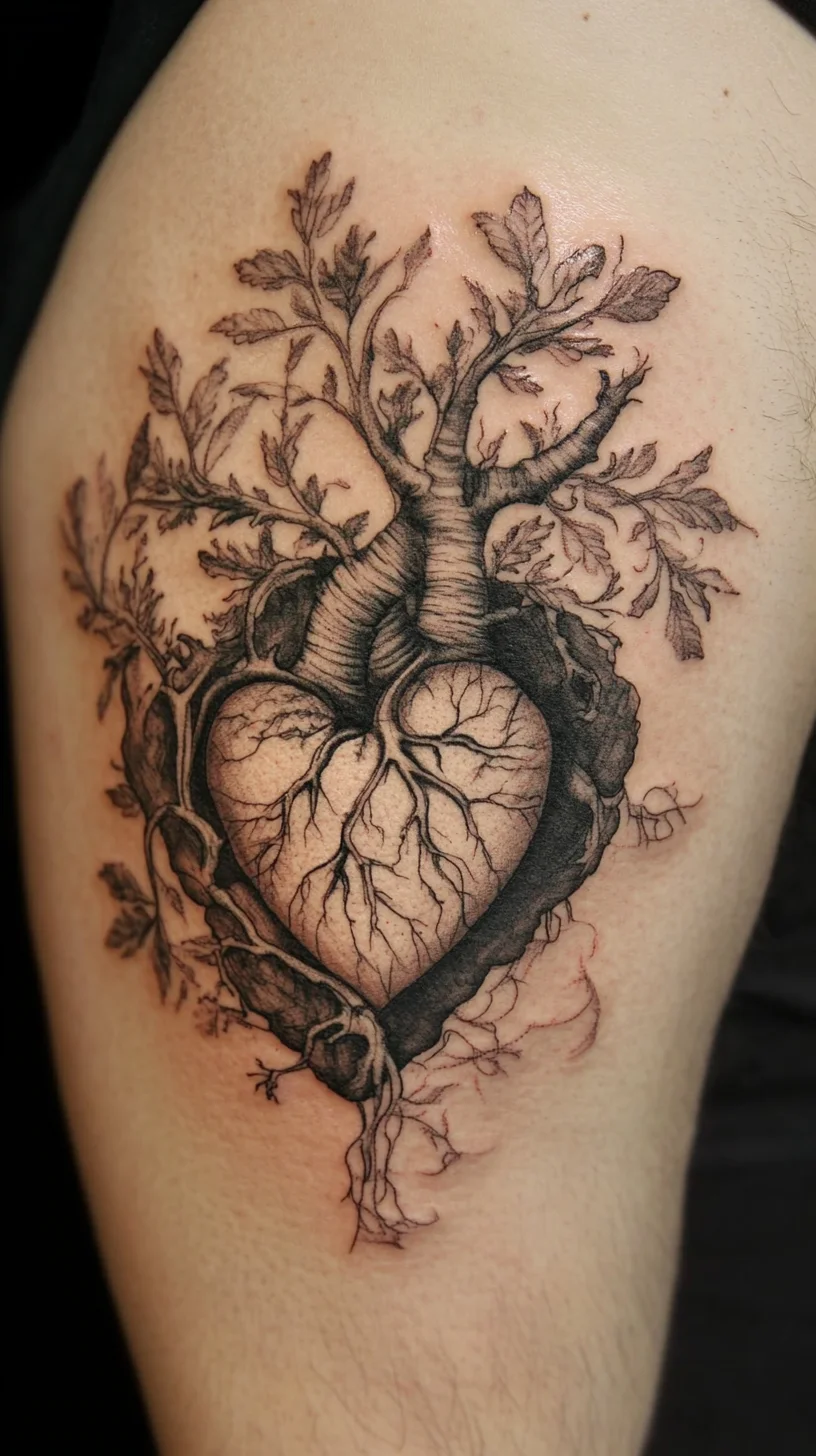 Embrace Nature's Essence with This Stunning Heart and Tree Tattoo Design