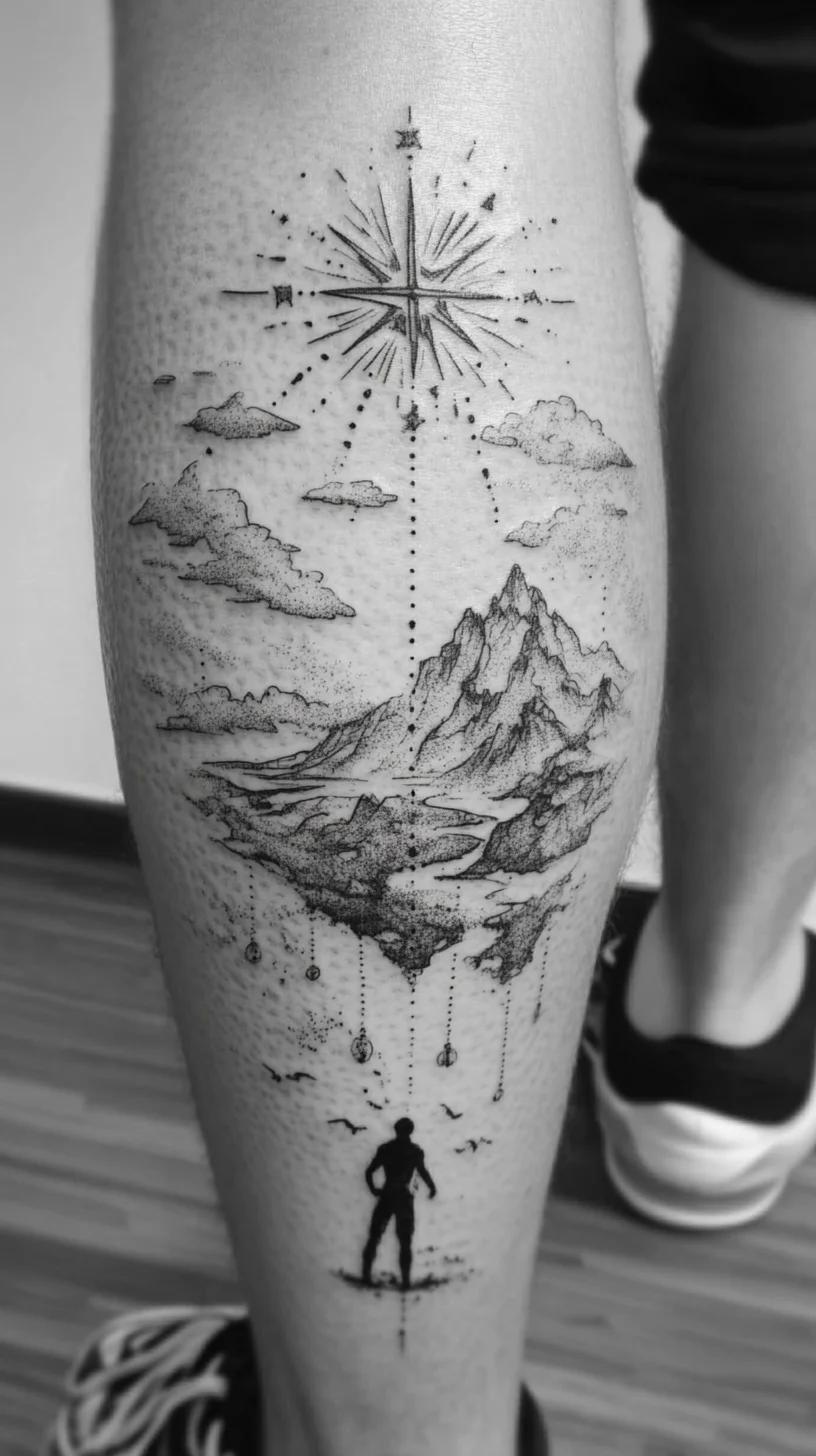 Embrace Nature's Majesty: A Stunning Mountain and Sky Tattoo Design