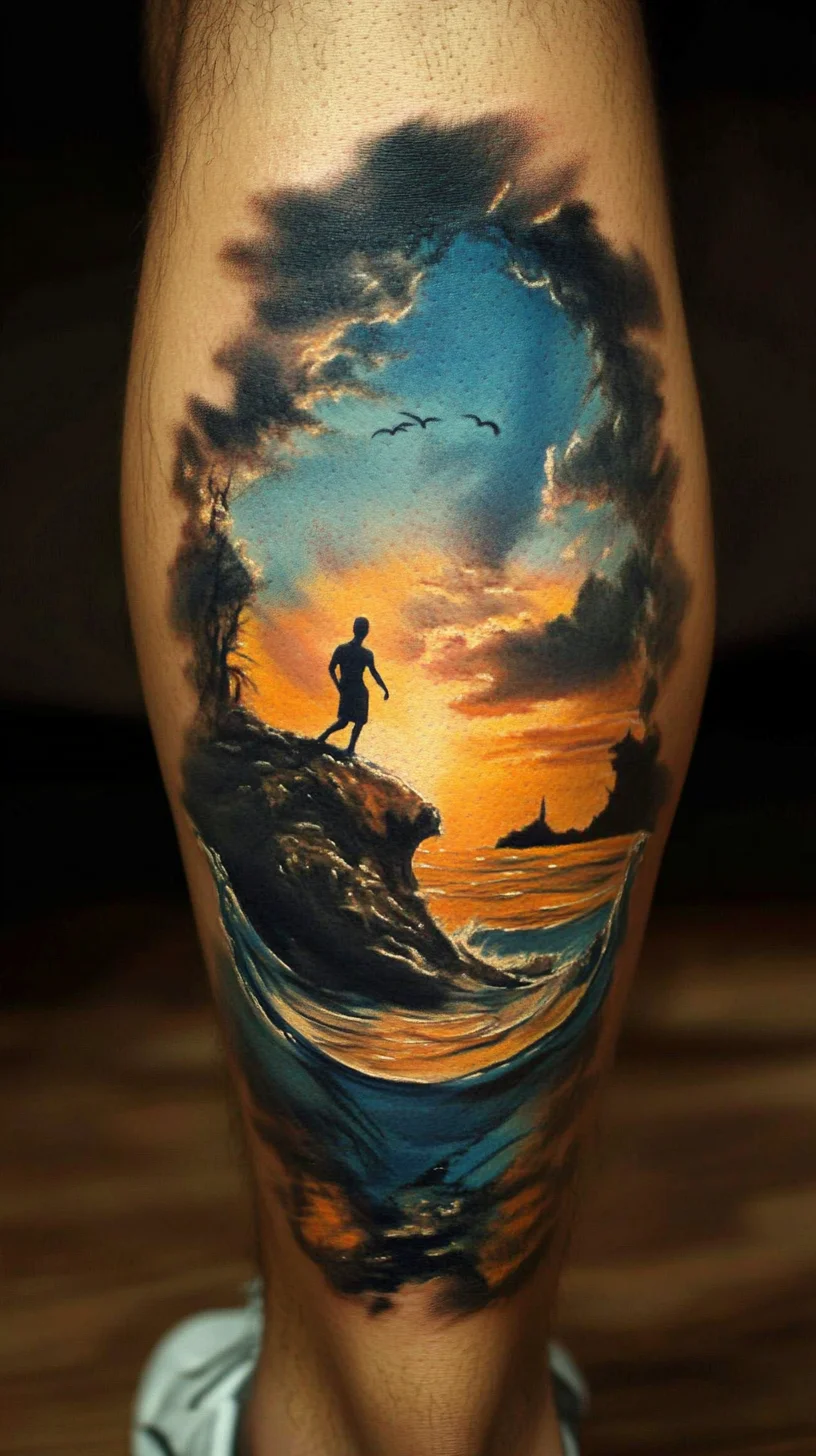 Embrace Serenity: Stunning Ocean Sunset Tattoo for Nature Lovers