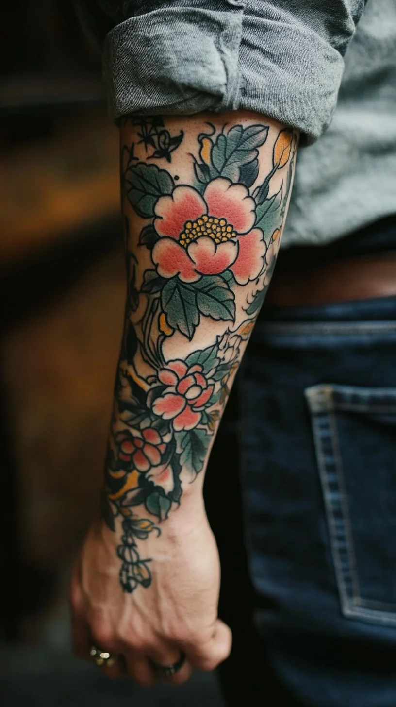 Embrace the Bold: Vibrant Floral Sleeve Tattoo for a Chic Statement