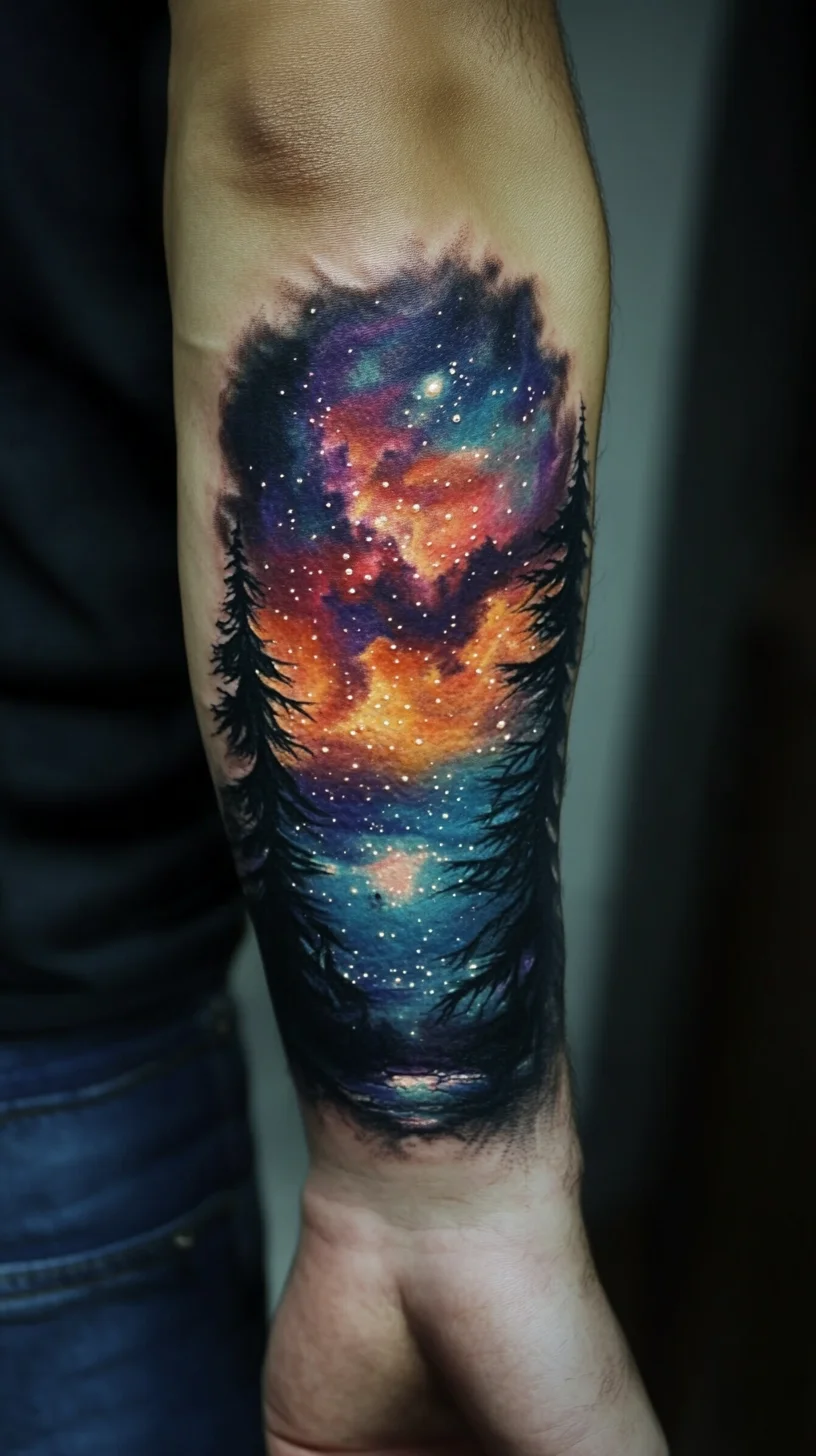 Embrace the Cosmos: A Stunning Galaxy-Inspired Forest Tattoo