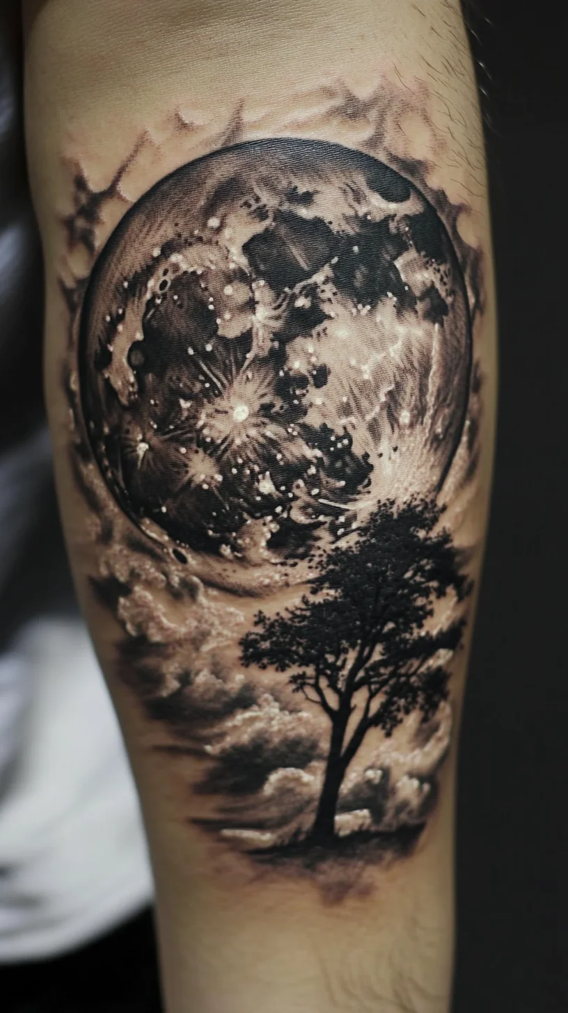 Embrace the Mystical: Stunning Moon and Tree Tattoo Design