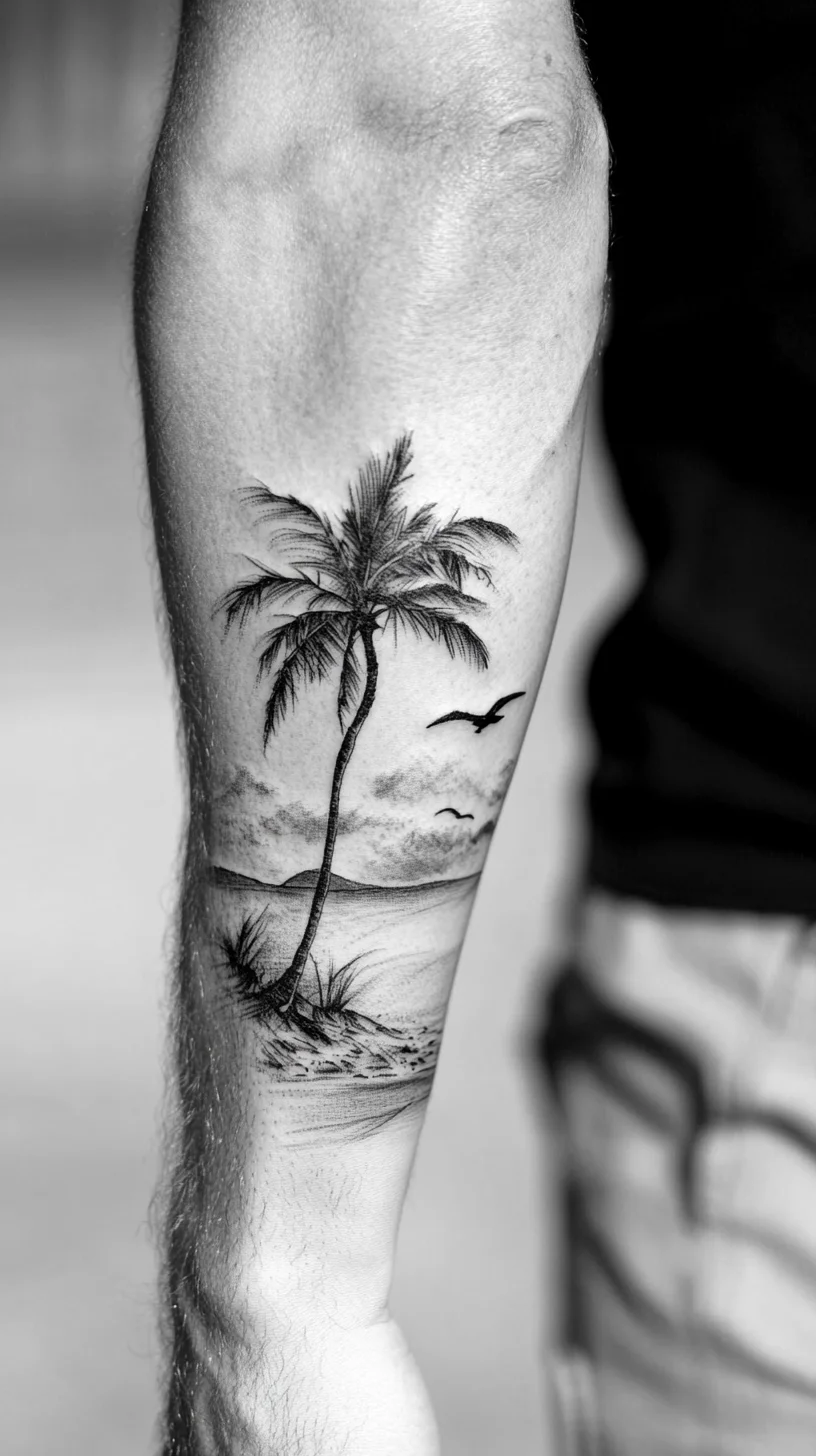 Embrace the Serenity of the Tropics with this Stunning Palm Tree Tattoo