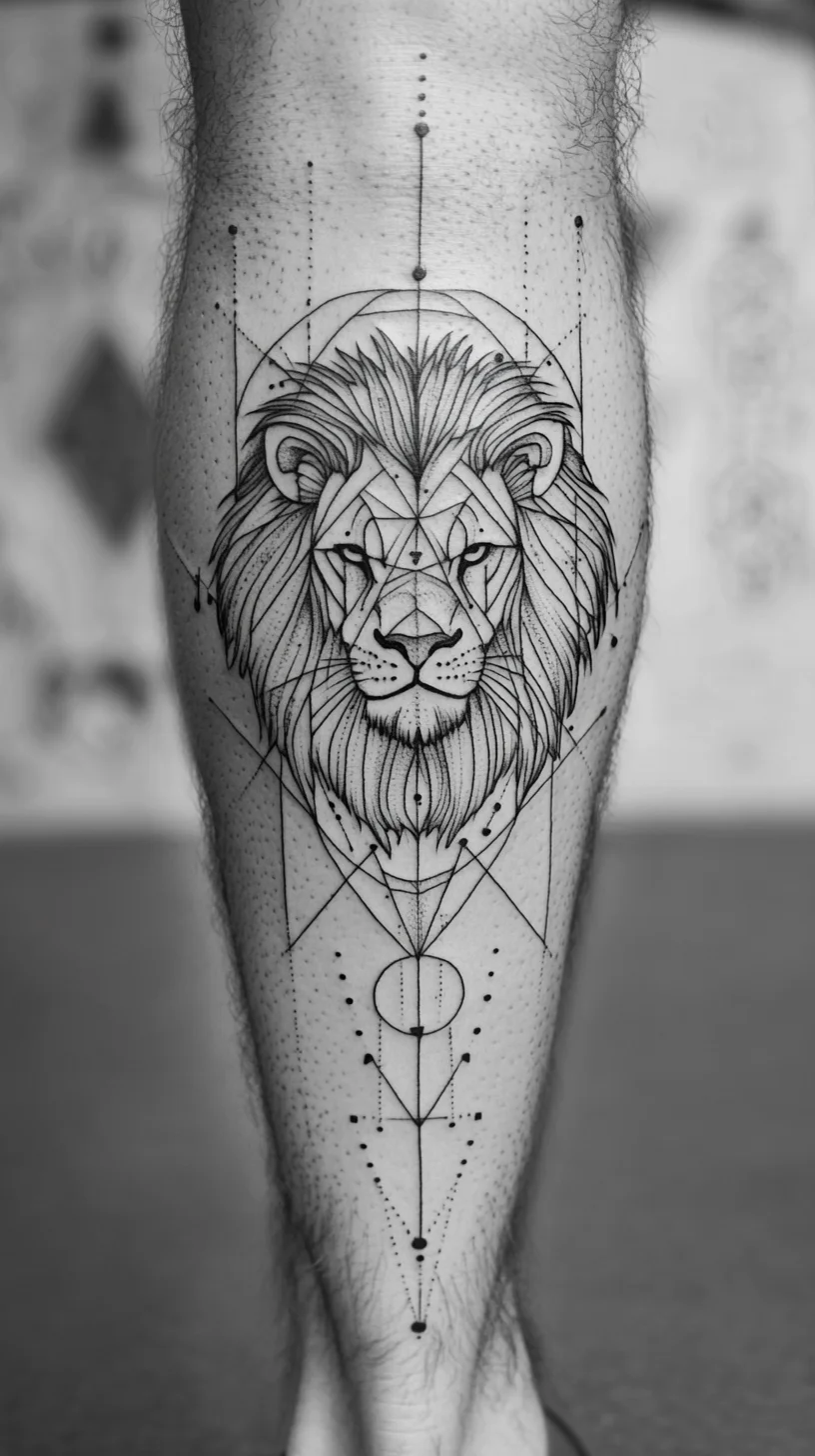 Embrace Your Inner Strength with This Striking Geometric Lion Tattoo