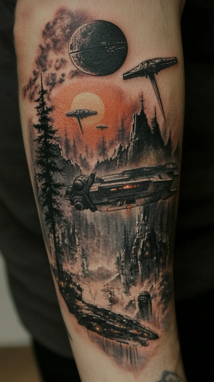 Explore Cosmic Journeys: A Stunning Sci-Fi Landscape Tattoo