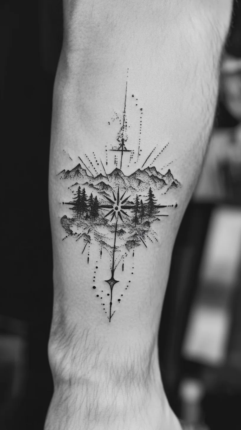 Explore the Depths of Nature with This Stunning Mountain Compass Tattoo