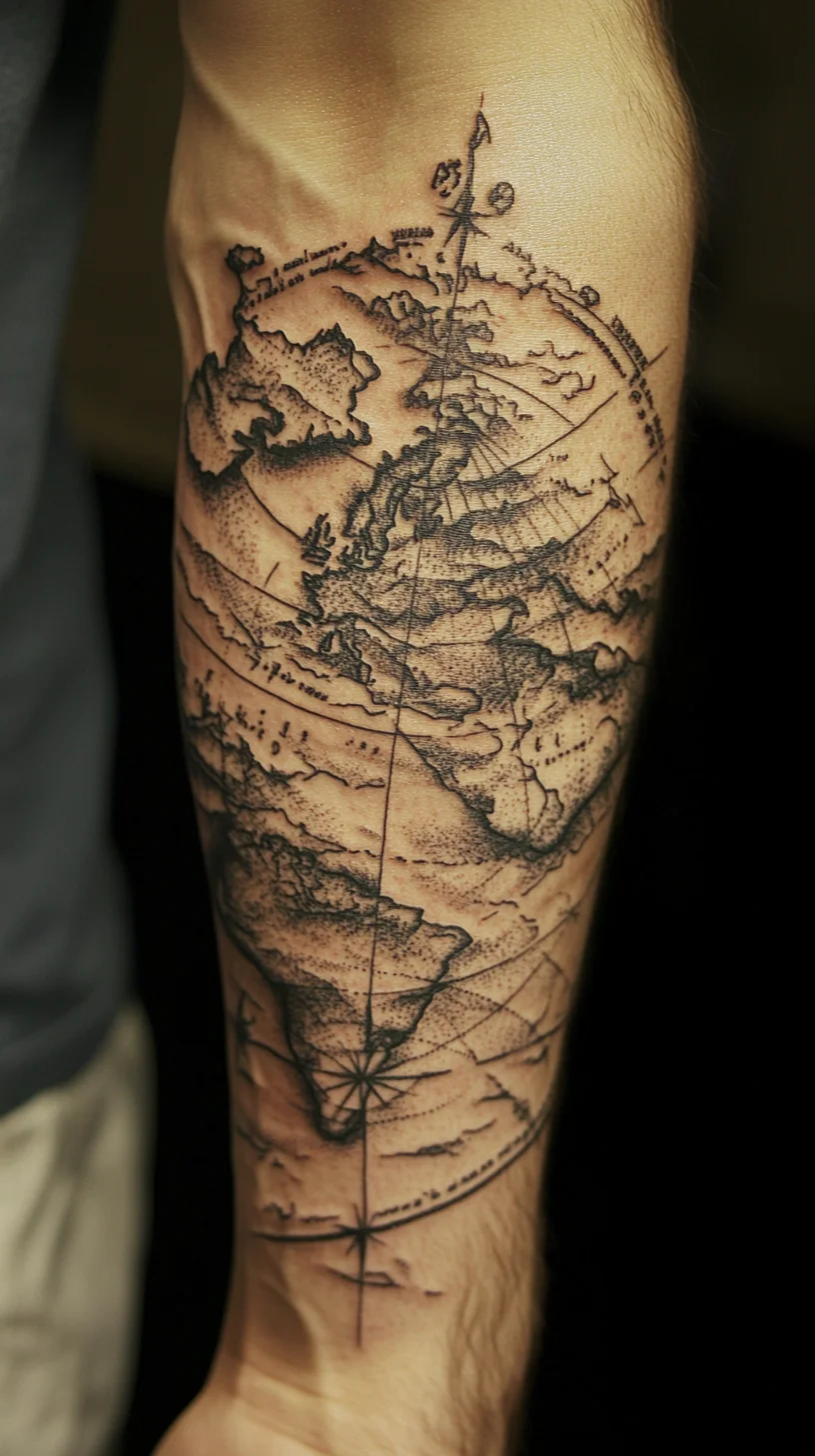 Explore the World: Intricate Map Tattoo Design for Adventurers