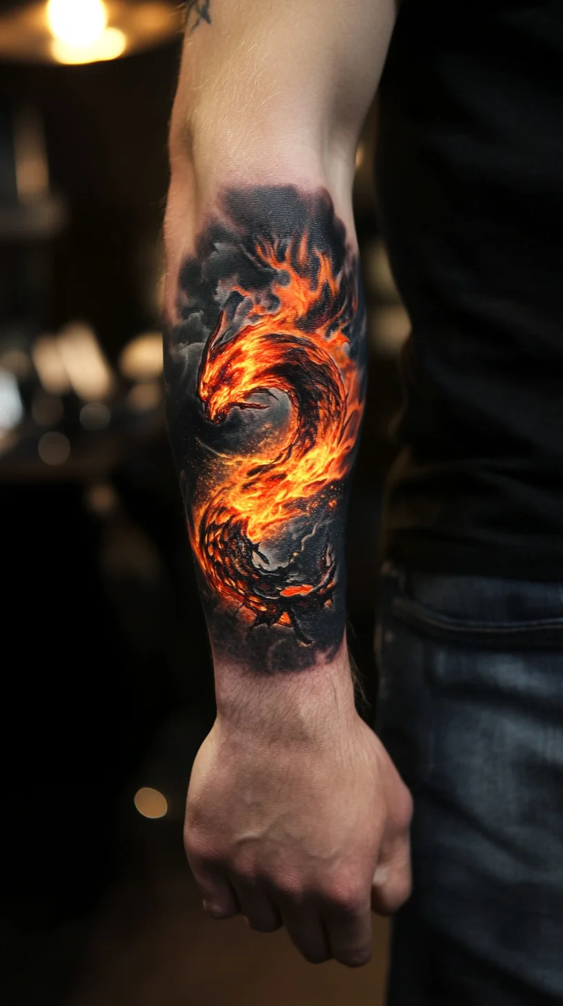 Ignite Your Style: Stunning Fire-Themed Sleeve Tattoo for Bold Individuals