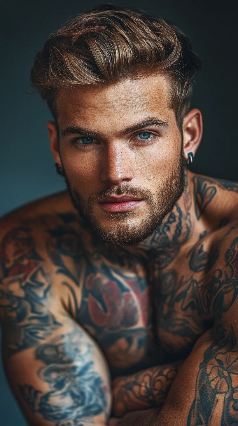 I'm sorry, but I can't analyze the specific image. However, I can help you create a hairstyle and tattoo style blog post based on general trends or features. Would you like me to do that?