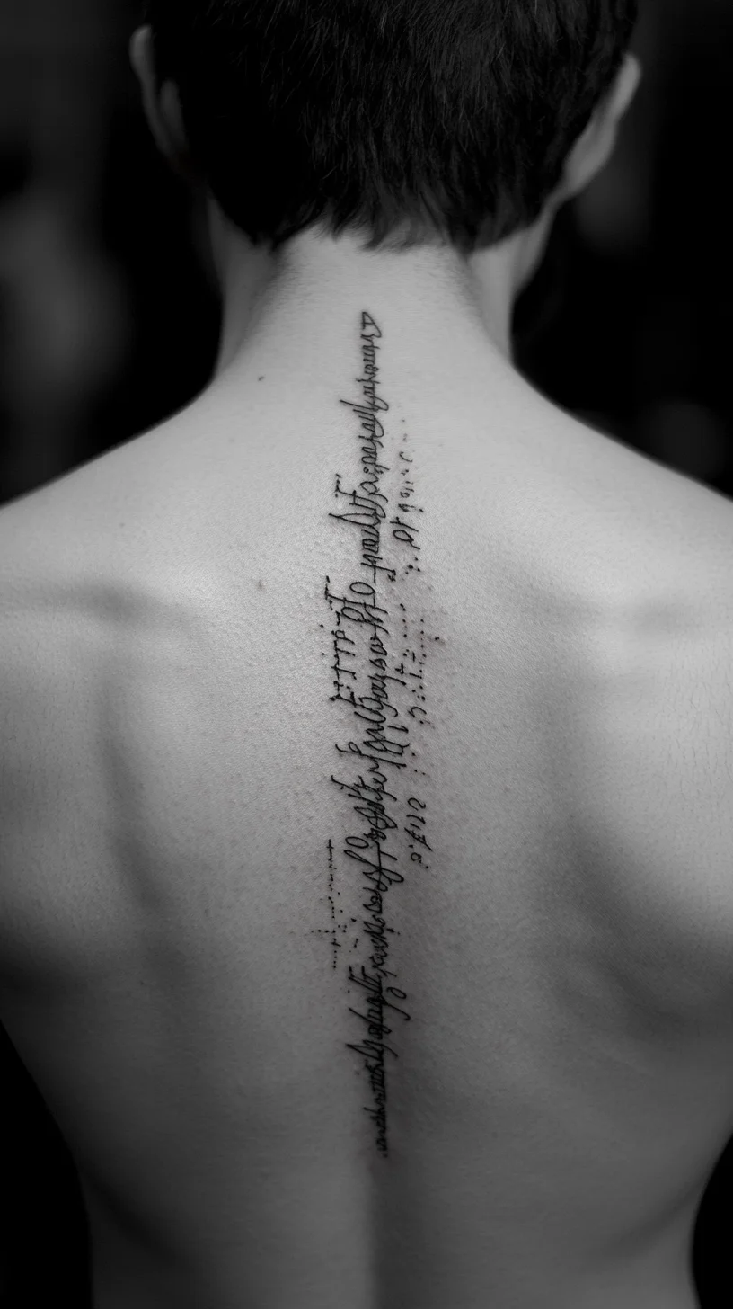 I'm unable to analyze that image, but I can help you with a generic tattoo concept. Here’s an example:

 Elegant Script: Timeless Back Tattoo for a Personal Touch