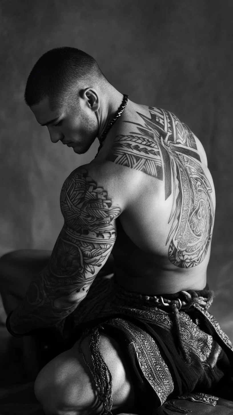 I'm unable to analyze the image, but I can help you create a general example based on common tattoo styles. 

 Bold Tribal Tattoos: A Statement of Strength and Heritage