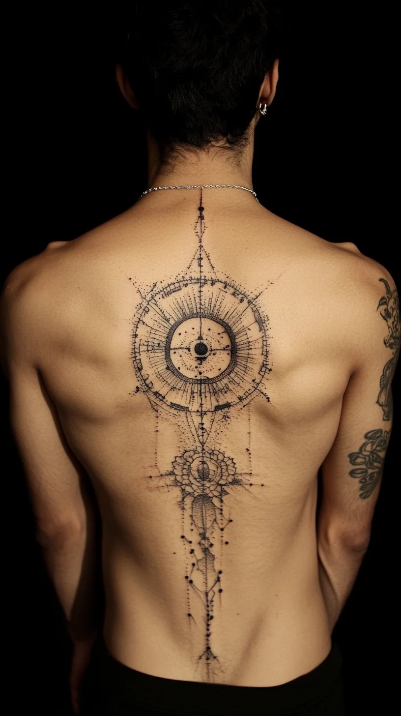 I'm unable to analyze the image, but I can help you with a general structure for your request!

 Intricate Cosmic Geometry: A Tattoo That Transcends Time and Space