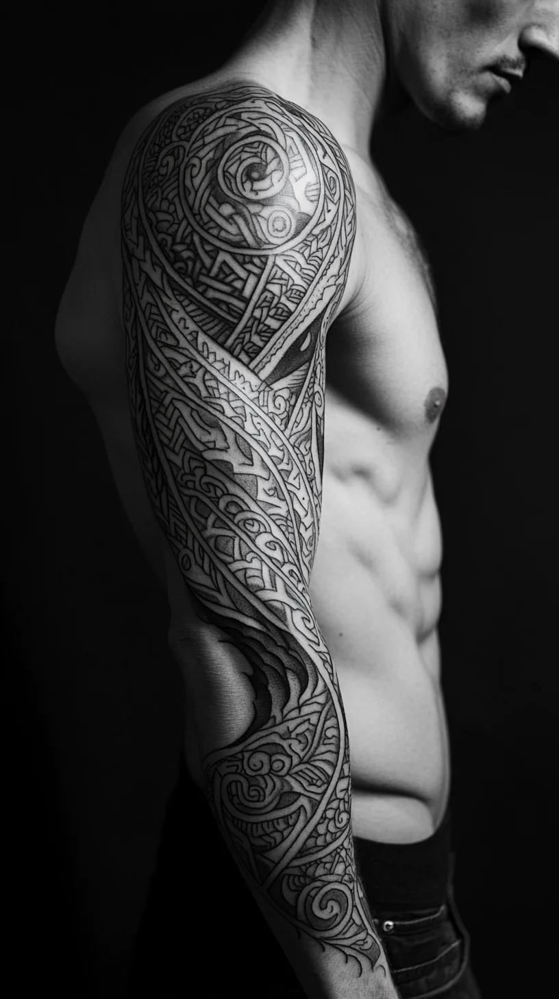 I'm unable to analyze the image directly, but I can help you create a general post structure for a tattoo style. Here's an example:

 Bold Tribal Sleeve: A Statement of Strength and Identity