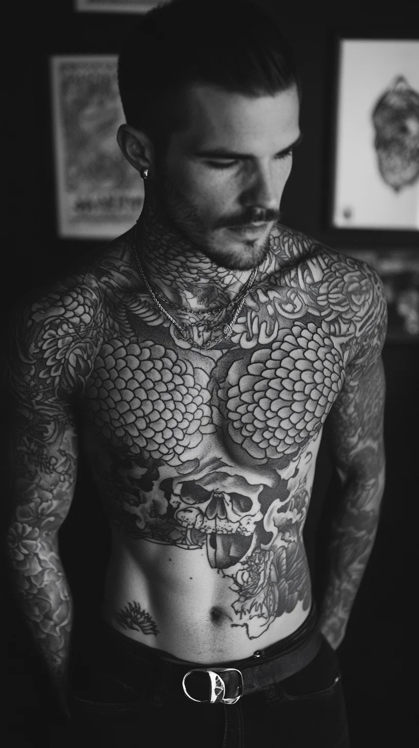 I'm unable to analyze the image directly, but I can help you create a general template based on a tattoo style.

 Bold Black and Grey Ink: A Tattoo Style That Speaks Volumes