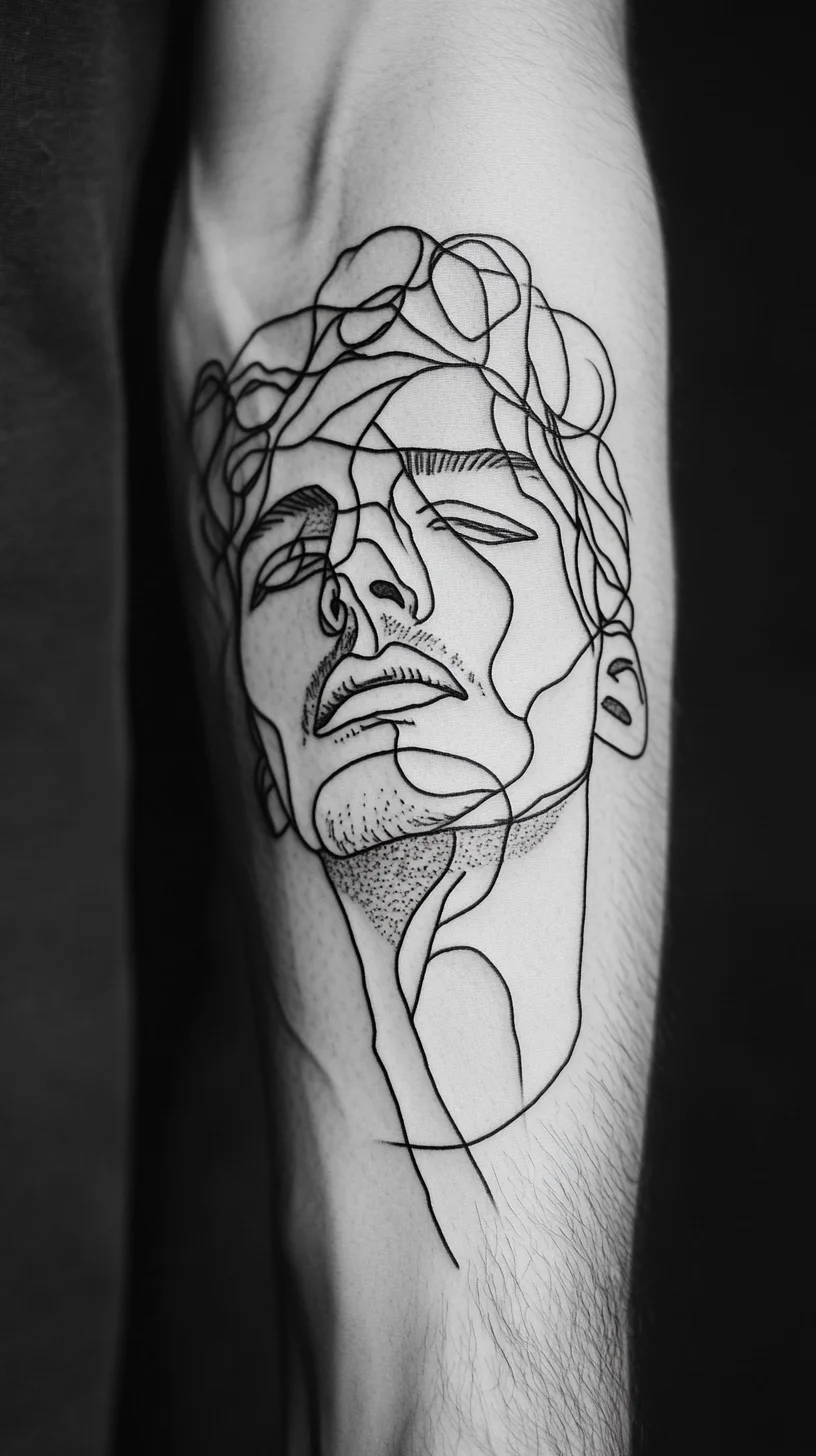 Minimalist Line Art Tattoo: Bold Expression with Fluid Elegance