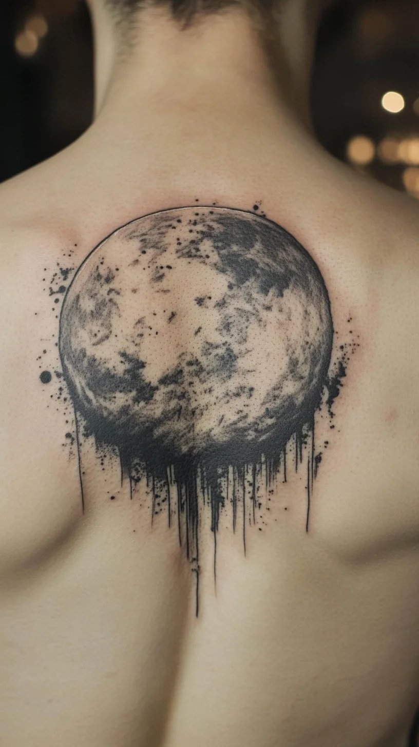 Moonlit Ink: Captivating Crescent Tattoo Design with Artistic Drips