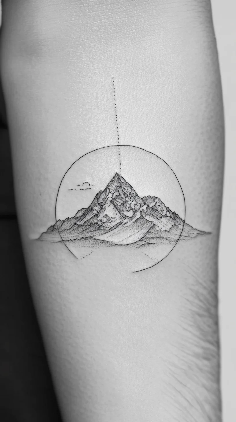 Mountain Majesty: Captivating Line Art Tattoo with Natural Vibes