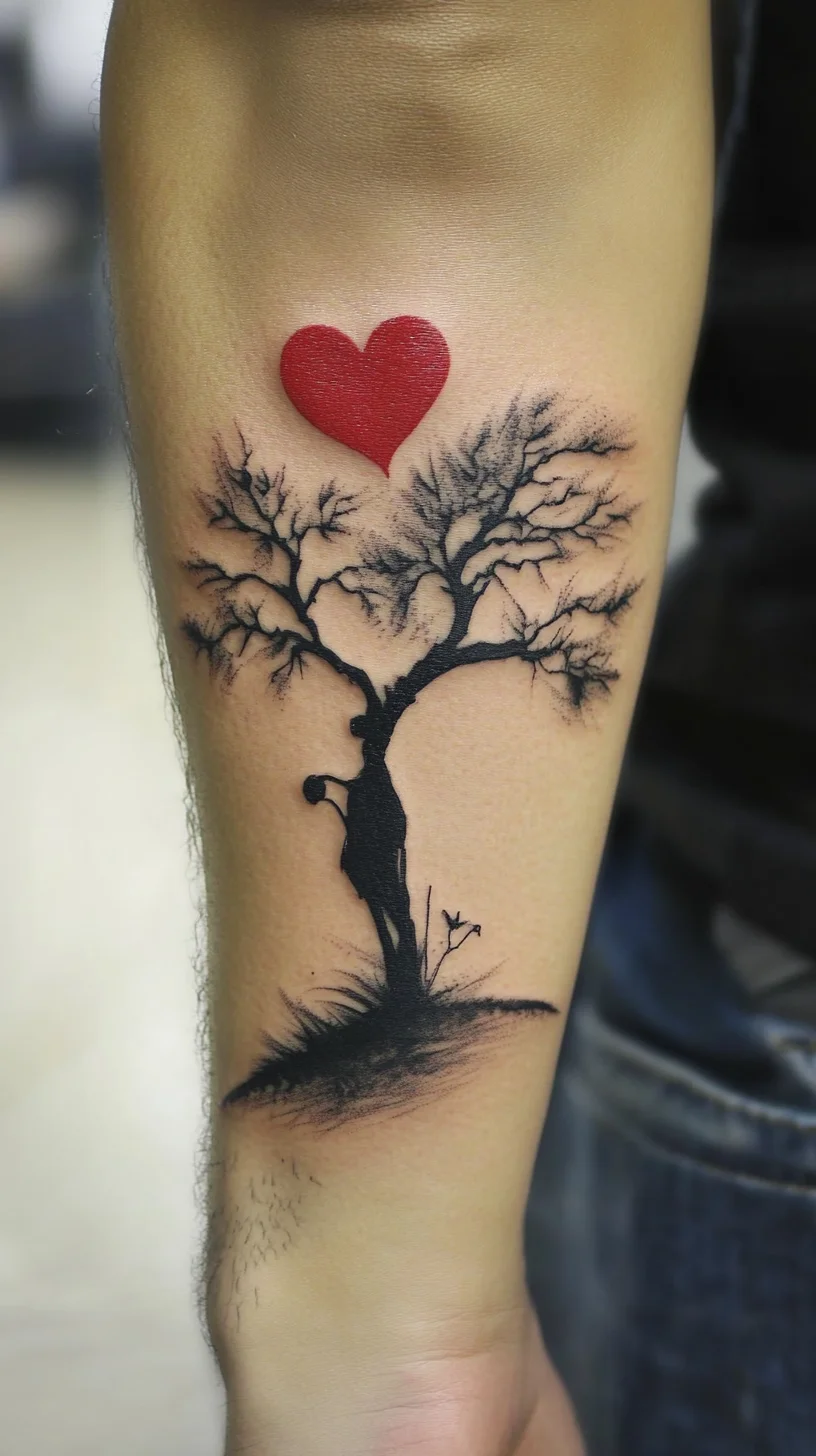 Nature’s Embrace: A Stylish Tree Tattoo with a Heart Touch