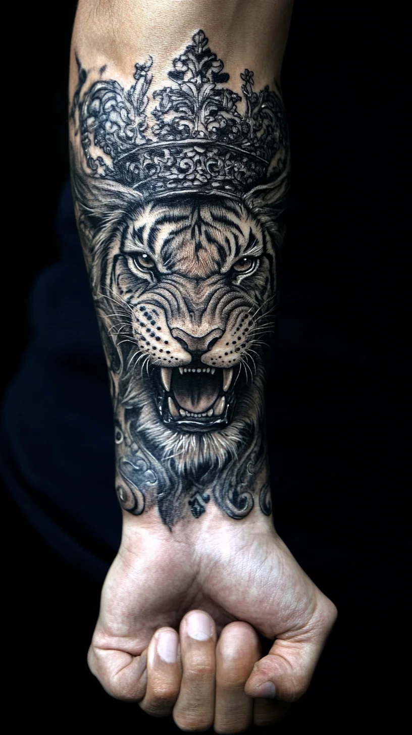 Roaring Elegance: The Majestic Lion Tattoo with Crown Aesthetic