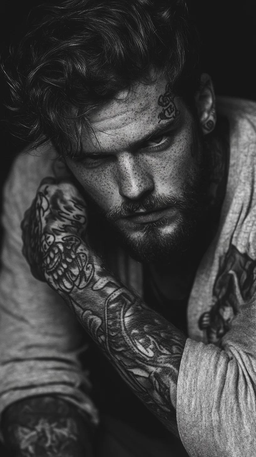 Rugged Elegance: Edgy Hairstyle and Bold Tattoos for the Modern Man