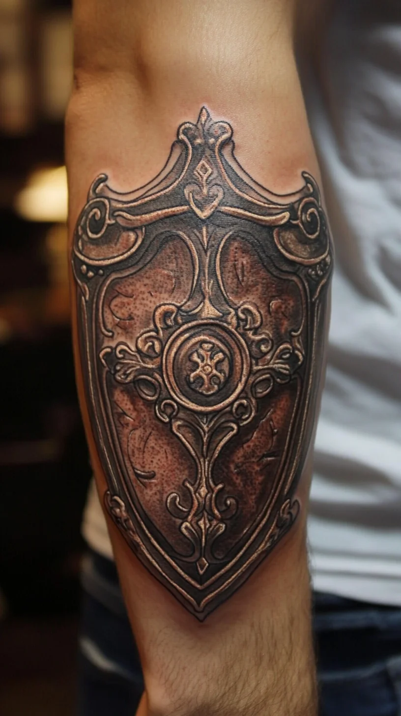 Shield Your Style: Stunning Ornate Shield Tattoo for a Bold Statement