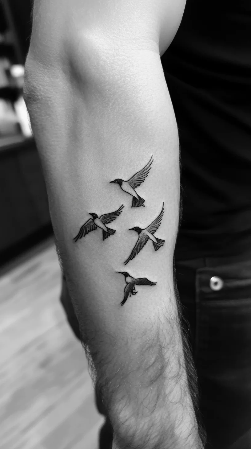 Soar Into Style: Elegant Flying Birds Tattoo for the Free-Spirited