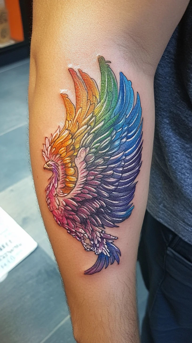 Soar with Style: The Vibrant Rainbow Phoenix Tattoo