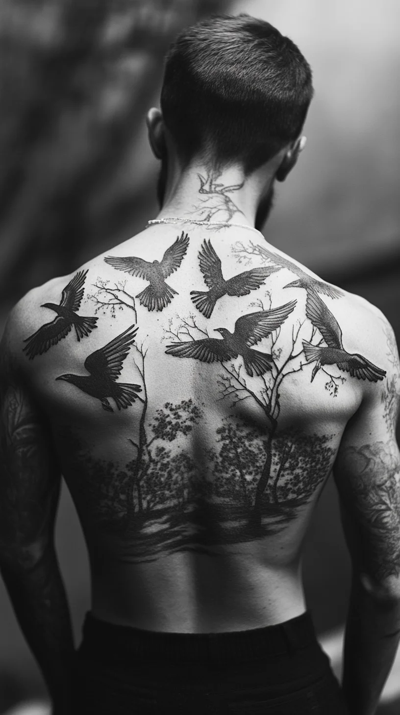 Soaring Freedom: Captivating Bird-Themed Back Tattoo Design